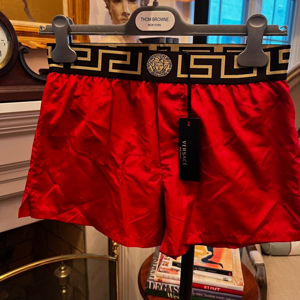 New with tags Versace Greca Border Swim Shorts - Red